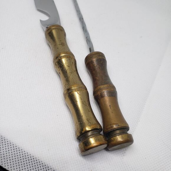 Vintage BAR / BARTENDERS Knife Bottle Opener Sheffield Spoon Brass Bamboo Handle - Picture 2 of 6